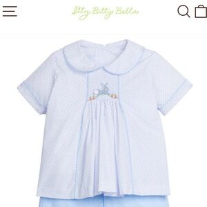 Little English Light Blue Bunny Smocked Shirt